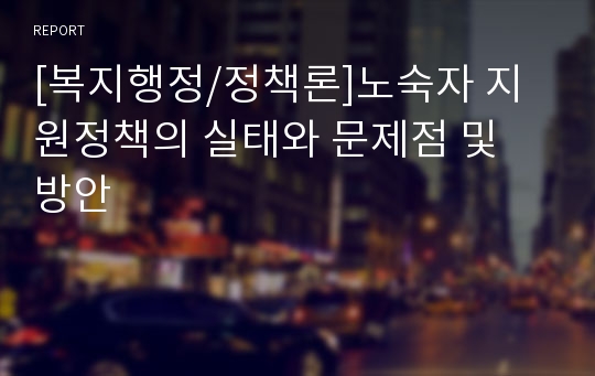 [복지행정/정책론]노숙자 지원정책의 실태와 문제점 및 방안