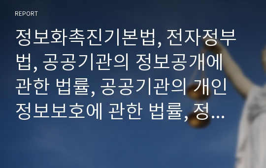 정보화촉진기본법, 전자정부법, 공공기관의 정보공개에 관한 법률, 공공기관의 개인정보보호에 관한 법률, 정보격차해소에 관한 법률, 지식정보자원 관리법