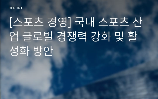 [스포츠 경영] 국내 스포츠 산업 글로벌 경쟁력 강화 및 활성화 방안