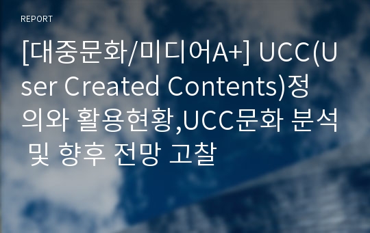 [대중문화/미디어A+] UCC(User Created Contents)정의와 활용현황,UCC문화 분석 및 향후 전망 고찰