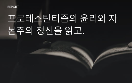 프로테스탄티즘의 윤리와 자본주의 정신을 읽고.