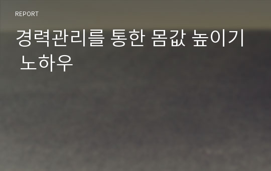 경력관리를 통한 몸값 높이기 노하우