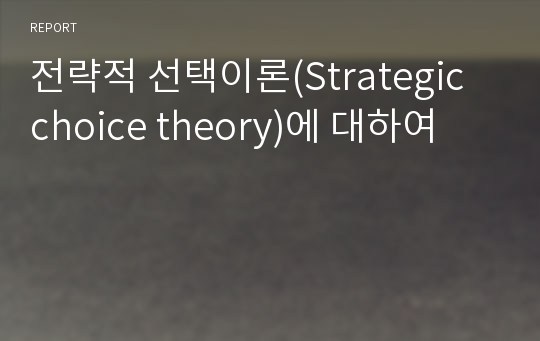 전략적 선택이론(Strategic choice theory)에 대하여