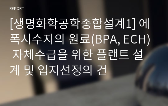 [생명화학공학종합설계1] 에폭시수지의 원료(BPA, ECH) 자체수급을 위한 플랜트 설계 및 입지선정의 건