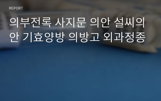 의부전록 사지문 의안 설씨의안 기효양방 의방고 외과정종