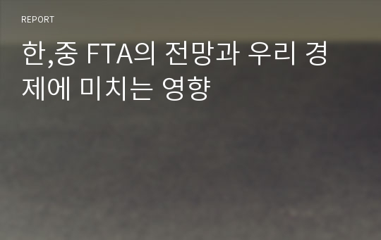 한,중 FTA의 전망과 우리 경제에 미치는 영향