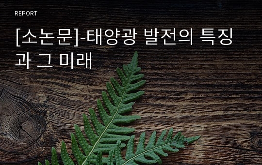 [소논문]-태양광 발전의 특징과 그 미래