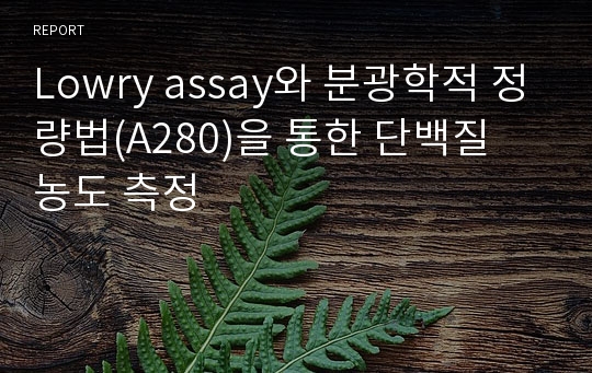 Lowry assay와 분광학적 정량법(A280)을 통한 단백질 농도 측정