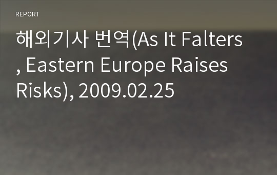 해외기사 번역(As It Falters, Eastern Europe Raises Risks), 2009.02.25