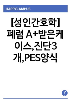 [성인간호학] 폐렴 A+받은케이스,진단3개,PES양식