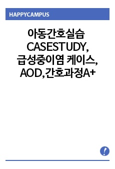 아동간호실습 케이스,CASESTUDY,급성중이염 케이스, AOD케이스,A+,아동케이스 중이염,간호진단3개,간호과정 3개,중이염간호과정,