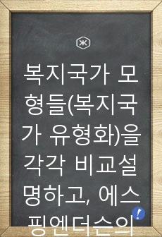 복지국가 모형들(복지국가 유형화)을 각각 비교설명하고, 에스핑엔더슨의 복지모형을 중심으로 한국은 어느 유형에 적용하는 것이 바람직한 가를 설명해 보시오.