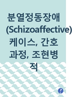 분열정동장애(Schizoaffective) 케이스, 간호과정, 조현병 적용가능, 망상 및 환청과 관련된 사고과정 장애, 질병과정의 이상행동과 관련된 수면양상 장애, 의심 및 신뢰감 부족과 관련된 불이행 간호과정(교수..