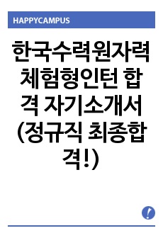 한국수력원자력 체험형인턴 합격 자기소개서 (정규직 최종합격!)