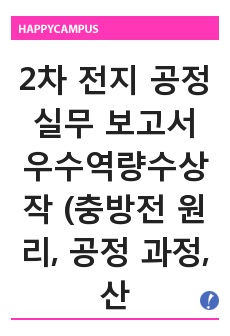 2차 전지 공정실무 보고서 우수역량수상작 (충방전 원리, 공정 과정, 산업 분석, 기업 분석 보고서 등 포함)