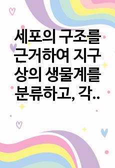 세포의 구조를 근거하여 지구상의 생물계를 분류하고, 각각의 생물계의 구조와 특성에 대하여 설명하시오. 효소(enzyme)는 생물체 내에서 일어나는 반응의 촉매 역할을 하는 단백질로서 생물체가 살아가면서 그 특성이 나..