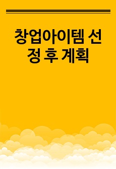 창업아이템 선정 후 계획