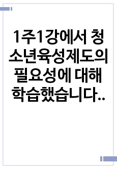 1주1강에서 청소년육성제도의 필요성에 대해 학습했습니다. 청소년육성제도는 다양한 청소년 관련 사건 및 청소년문제에 대한 고찰을 통해 발전해왔습니다. 본인이 생각하는 청소년육성제도의 필요성에 대해서 논하세요.