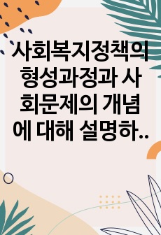 사회복지정책의 형성과정과 사회문제의 개념에 대해 설명하고 사회복지정책 대안 형성의 문제점에 대해 본인의 의견을 서술하세요