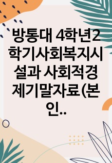 방통대 4학년2학기사회복지시설과 사회적경제기말자료(본인직접 작성 A플러스 받은 자료입니다.)