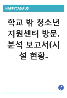 학교 밖 청소년 지원센터 방문, 분석 보고서(시설 현황, 법적 항목, 대상 및 지원, 홍보, 사업 등)