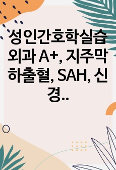 성인간호학실습 외과 A+, 지주막하출혈, SAH, 신경외과 실습, 신경과 실습, 질병보고서, 문헌고찰