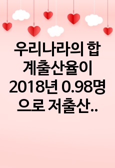 우리나라의 합계출산율이 2018년 0.98명으로 저출산 현상이 심화되고 있습니다. 학습자는 저출산 현상이 부정적인 측면만 존재한다고 생각하는지, 아니면 저출산이 긍정적인 측면도 존재한다고 생각하는지 본인의 의견과 이..