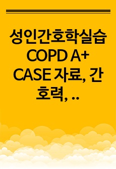 성인간호학실습 COPD A+ CASE 자료, 간호력, 각종 검사, 약물, Vital, 간호진단 2개(주/객관적 자료, 진단적, 치료적, 교육적 계획, 이론적 근거, 수행, 간호평가)