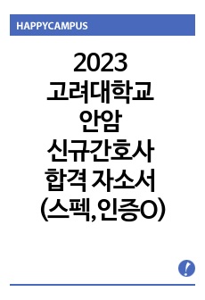 2023 고려대학교 안암병원 신규간호사 합격 자소서 (스펙, 합격인증O)