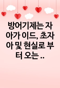 방어기제는 자아가 이드, 초자아 및 현실로 부터 오는 요구들 사이에 균형을 맞추고자 하는 하나의 자동적 조작으로, 그 사용이 긍정적이거나 적응적이기도 하나 대체로는 비적응적인 방식으로 나타납니다. 교재에 나온 방어기..