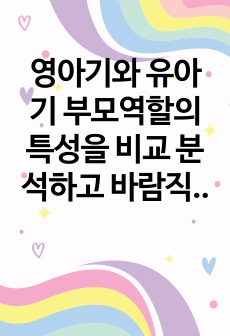 영아기와 유아기 부모역할의 특성을 비교 분석하고 바람직한 영유아기 부모의 역할에 대해 개인의 견해를 기술하세요.