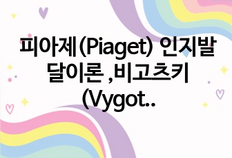 피아제(Piaget) 인지발달이론 ,비고츠키(Vygotsky) 사회문화적 이론, 정보처리이론 발표 PPT