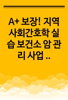 A+ 보장! 지역사회간호학 실습 보건소 암 관리 사업 보건사업기획서