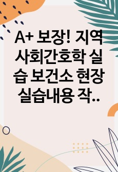 A+ 보장! 지역사회간호학 실습 보건소 현장실습내용 작성자료