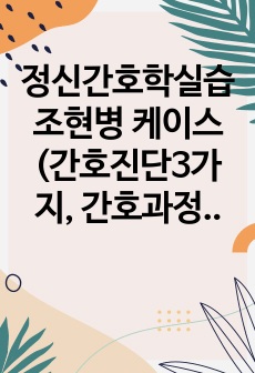 정신간호학실습 조현병 케이스 (간호진단3가지, 간호과정1가지) 문헌고찰 사례연구 느낀점포함