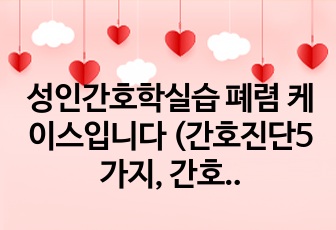 성인간호학실습 폐렴 케이스입니다 (간호진단5가지, 간호과정1가지, 사례, 문헌고찰포함)