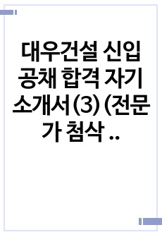 대우건설 신입 공채 합격 자기소개서(3)(전문가 첨삭 대우건설 신입사원 채용 지원동기 합격 이력 및 지원서)