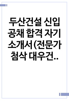 두산건설 신입 공채 합격 자기소개서(전문가 첨삭 대우건설 신입사원 채용 지원동기 합격 이력 및 지원서)