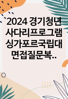 2024 경기청년사다리프로그램 싱가포르국립대 면접질문복기 및 합격답변후기