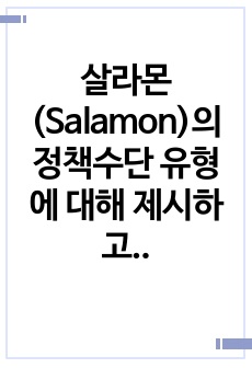 살라몬(Salamon)의 정책수단 유형에 대해 제시하고, 각 유형별로 구체적 사례를 들어 설명하시오.