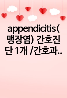 appendicitis(맹장염) 간호진단 1개 /간호과정 1개 CASE STUDY